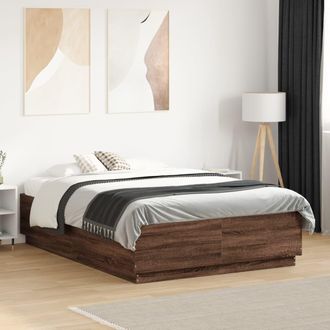 vidaXL Vidaxl - Estructura Cama Con Luces Led Madera Roble Marr&oacute;n 135x190 Cm