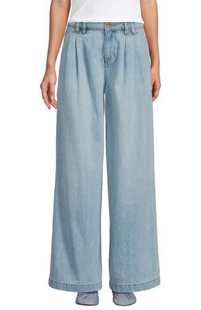 Lands End Lightweight Denim Mid Rise Pleated Slouchy Jeans in Breeze Blue Wash at Nordstrom, Size 14Short