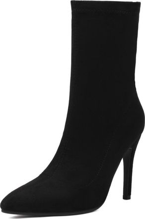 Generic Womens Elegant Slim Stretch Suede Sock Boots With Pointed Toe Stiletto Heels Slip On Design Stylish Fit For Evening Formal Occasions Office,Black,3.5 