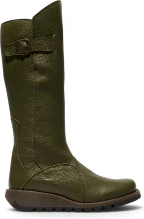 FLY London Fly London Womens Military Green Leather Wedge Heel Knee High Long Boots - MOL2