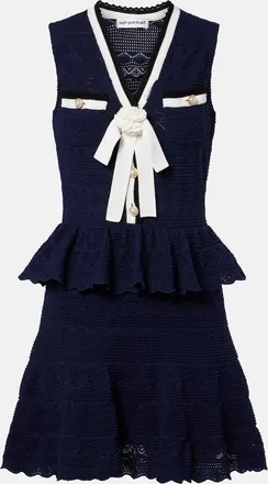 Self Portrait Peplum pointelle cotton-blend minidress