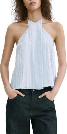 Mango Stripe Crossover Halter Top in Blue at Nordstrom, Size Medium