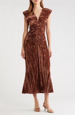 ASTR the Label Daisha Ruched Velour Midi Dress in Brown at Nordstrom Rack, Size X-Small