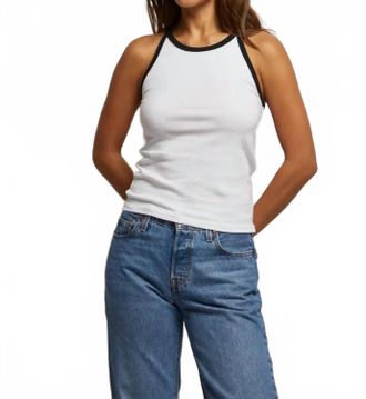 perfectwhitetee Shae High Neck Contrast Tank Top In White/black