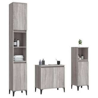 Berkfield Home Modern 3 Piece Bathroom Furniture Set Grey Sonoma Engineered Wood