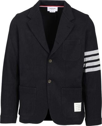 Thom Browne Double Face Knit 4-Bar Sack Jacket - Heren - Blazers - Blauw - XL - Katoen - Jassen