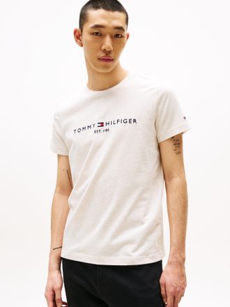 Tommy Hilfiger T-Shirt TOMMY HILFIGER TOMMY LOGO TEE, Herren, Gr. XXL, beige (heatherot oatmilk), Jersey, Obermaterial: 100% Baumwolle, schmal h&uuml;ftbedeckend, Rundhal