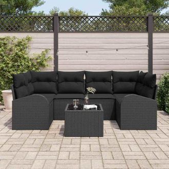 vidaXL Conjunto De Sof&aacute; De Jard&iacute;n 7 Pcs Negro 55 X 55 X 37 Cm Vidaxl