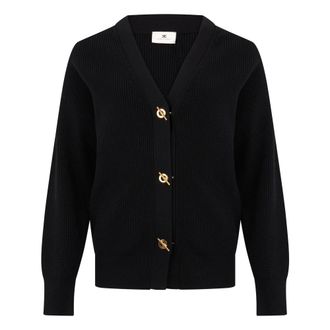 Elisabetta Franchi Truien & Vesten, Dames, Zwart, XS, Polyester, Gebreide Cardigan met Sluitingen