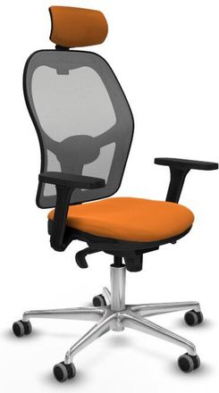 Piqueras y Crespo Jorquera Sincro Malla Gris Similpiel Naranja Brazos 3d Base Aluminio Cabecero 2d Ruedas 65mm Engomada