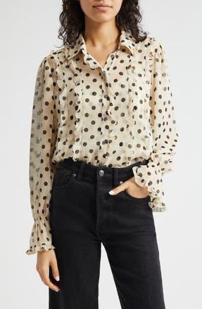 Cinq &agrave; Sept Estelle Polka Dot Button-Up Shirt in Gardenia/Black at Nordstrom Rack, Size X-Small