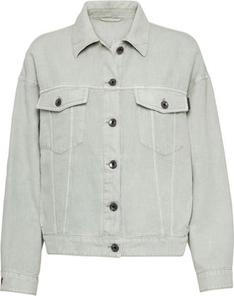 Brunello Cucinelli Monili-detail denim shirt jacket - women - Cotton/Linen/Flax - 42 - Green