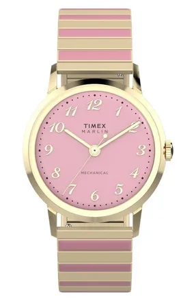 Timex Marlin Hand Wound Expansion Strap Watch, 34mm in Pink/gold at Nordstrom
