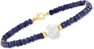 Ross-Simons Cultured Pearl and Sapphire Bead Bracelet in 14kt Yellow Gold