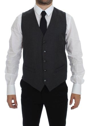 Dolce & Gabbana Grijze Pinstripe Gilet Klassieke Pasvorm