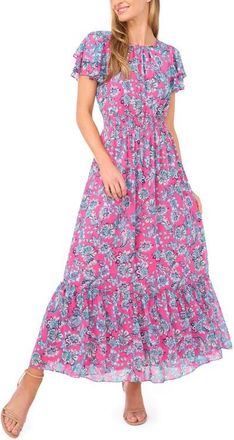 CeCe by Cynthia Steffe Floral Print Ruffle Maxi Dress in Legacy Pink at Nordstrom, Size X-Small