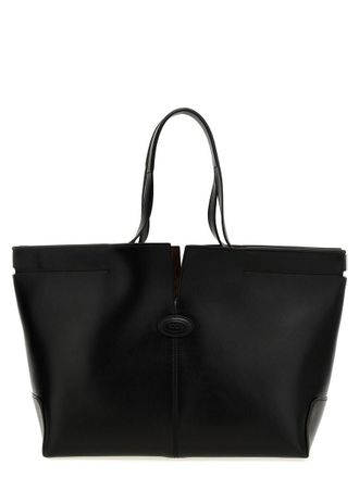 Tod's Black Tote Bag With Two Top Handles And Metal Details On The Side In Leather Woman