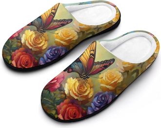 Generic Butterfly Rose Womens Slippers Warm House Slippers Indoor House Shoes with Anti-Skid Rubber Sole