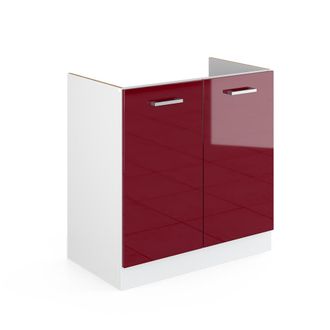 Vicco Mueble Bajo Para El Fregadero R-line, Rojo Burdeos Alto Brillo, 80 Cm Con Puertas, Sin Encimera Vicco