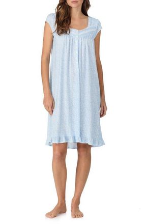 Eileen West Cap Sleeve Short Cotton Nightgown in Aqua Print at Nordstrom, Size X-Large