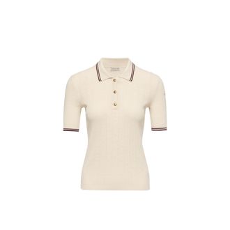 Moncler Moncler Rhombus & Logo Pattern Cotton Polo Shirt, Women, White, Size: Xs