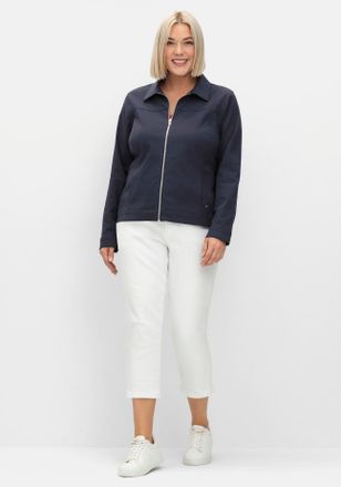 Sheego Kurzjacke SHEEGO, Damen, Gr. 40, blau (tiefblau), 70% Viskose, 27% Polyamid, 3% Elasthan, unifarben, Jacken Kurzjacke