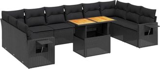 vidaXL Set De Sof&aacute;s De Jard&iacute;n 11 Pzas Y Cojines Rat&aacute;n Sint&eacute;tico Negro Vidaxl