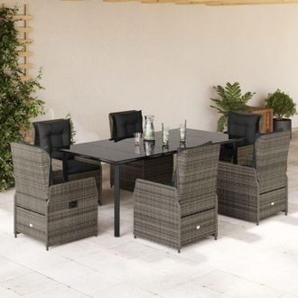 vidaXL Set Comedor Jard&iacute;n 7 Pzas Y Cojines Rat&aacute;n Sint&eacute;tico Gris Vidaxl