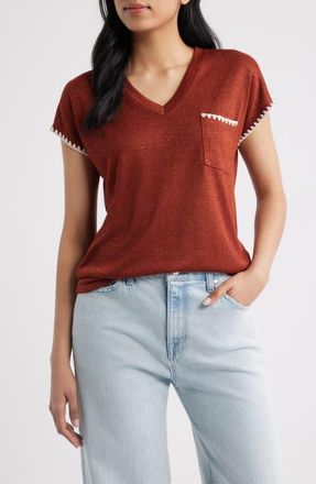 Bobeau Whipstitch Pocket T-Shirt in Brandy Brown/Natural at Nordstrom, Size X-Large