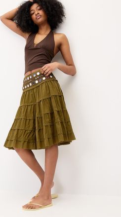 Twik Womens Mirror-waist midi skirt