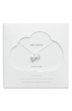 Estella Bartlett Double Heart Charm Necklace in Silver at Nordstrom