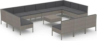 vidaXL Set De Muebles De Jard&iacute;n 14 Pzas Y Cojines Rat&aacute;n Sint&eacute;tico Gris Vidaxl