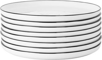 Gibson Home Oslo 8 Piece Porcelain Dinner Plate Set in White With Black Rim at Nordstrom