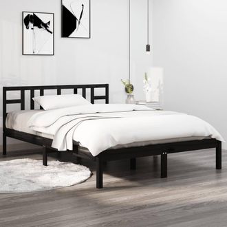 vidaXL Estructura De Cama De Madera Maciza Negra 140x190 Cm Vidaxl