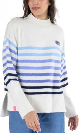 Lusso Womens Lusso White Florida Gators Simone Striple Mock Neck Oversized Pullover Sweater at Nordstrom, Size Xx-Large