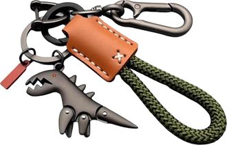 Generic Weseecase Keychain, 2025 New Aluminum Alloy Dinosaur Charm Paired with a Hand-Woven Bracelet, Metal Mini Dinosaur Keychain, Suede Leather Bracelet (Gr