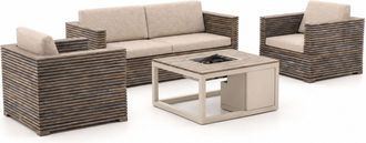 Rough Country Rustic Furniture ROUGH-C/Cosiraw stoel-bank loungeset met vuurtafel 4-delig