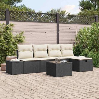 vidaXL Vidaxl - Conjunto De Sof&aacute; De Jard&iacute;n Con Coj&iacute;n 6 Pcs Negro Polirat&aacute;n