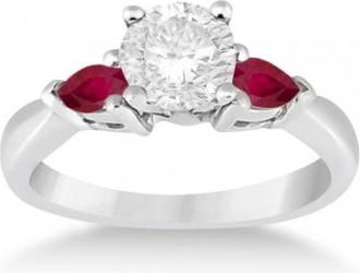 Allurez Pear Cut Three Stone Ruby Engagement Ring 18k White Gold (0.50ct)