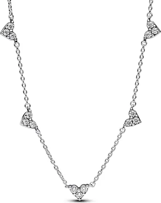 Pandora Triple Stone Heart Station Chain Necklace
