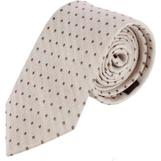 Trafalgar Store Ignacio Linen Blend Polka Dot Vertical Slant Lined Business Necktie in Tan at Nordstrom