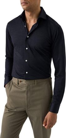 Eton Contemporary Fit Solid Jersey Button-Up Shirt in Navy at Nordstrom, Size 15.5