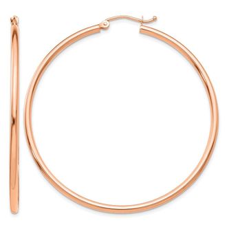 Diamond2Deal 14k Rose Gold Polished 2x50mm Round Hoop Earrings