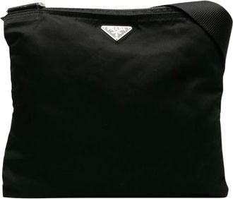 Prada Pre-owned Cross Body Bags, female, Black, Size: ONE SIZE Pre-owned Tessuto Crossbody Tote Bag