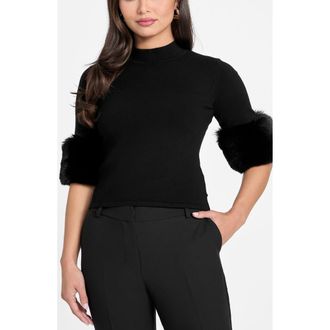 Marciano Faux Fur Cuff Festive Sweater in Jet Black-Black at Nordstrom, Size X-Small