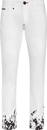 Philipp Plein Denim Broek Super Straight Cut Tattoo - Heren - Slim Fit Jeans - Wit - W29 - Denim - Jeans