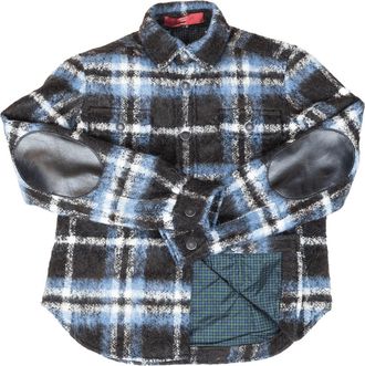 Authier Womens Button Shirt in Brown Blue Virgin Wool - Size 2XL