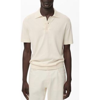 Mango Cotton Blend Knit Polo in Off White at Nordstrom, Size Xx-Large