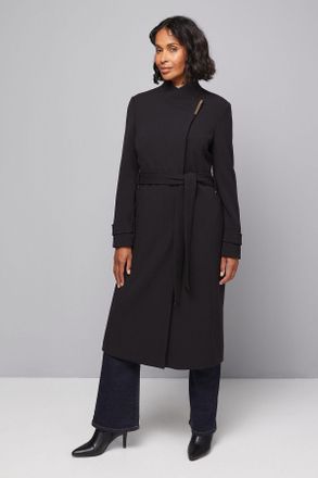 Wallis Womens Double Crepe Wrap Belted Coat - Black - Size 18 UK
