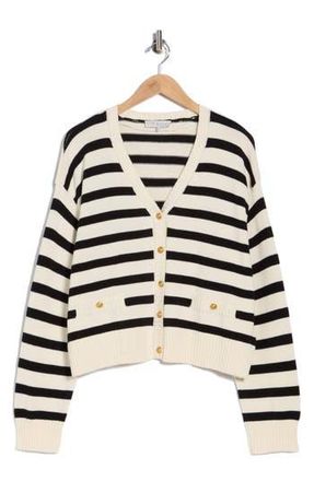 Wayf Stripe Cotton Cardigan in Ivory/Black at Nordstrom Rack, Size X-Large
